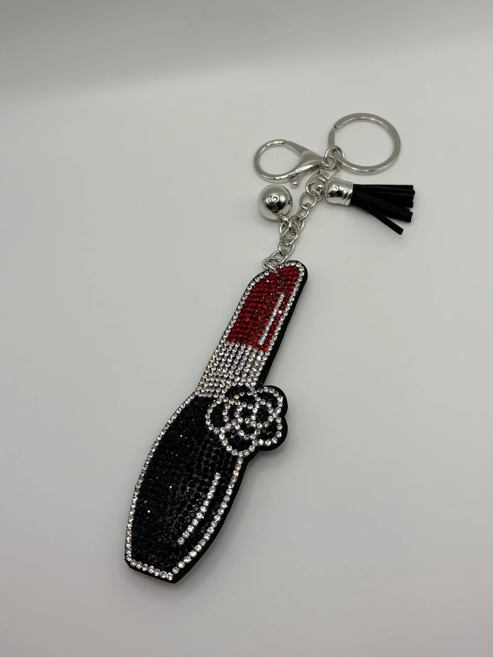 Sparkling Lipstick Keychain Charm - Red & Black